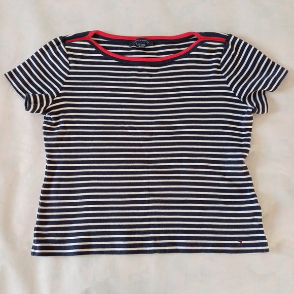 Tommy Hilfiger 𝅺White, Red & Blue Marine Striped Short Sleeves TShirt XL - Picture 3 of 11